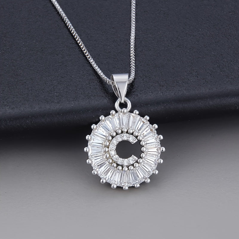 Silver Color Round Small 26 Letters Pendant Necklace Inlaid Zircon Women's Elegant Jewelry Gift