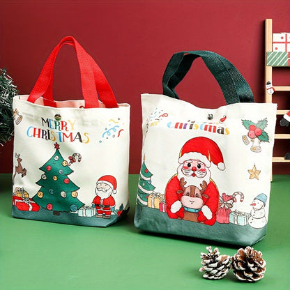 Festive Christmas Handheld Cloth Bag: Cartoon Santa Claus, Xmas Tree, Gift Bag - Merry Christmas Decor - Noel, Natal, Navidad, Happy New Year 2025 - 26Cm/10.2Inch, 8Cm/3.1Inch