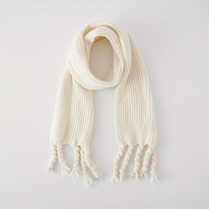 1pc Children's Winter Knitted Warm Tassel Plain Color Color Scarf With Cloth Label