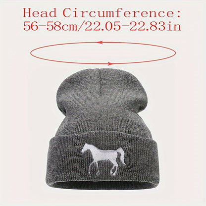 1pc Stylish Horse Embroidery Knitted Beanie Hat - Soft, Warm, and Fashionable for Men and Women Outdoor Activities - Unisex All-Match Design for Casual Wear