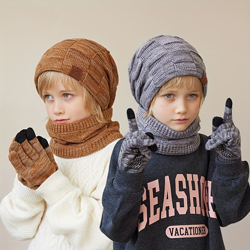 Boy's Winter Hat, Scarf, and Gloves Set: Warm and Festive for Christmas, Suitable for Ages 3-14