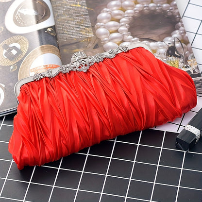 Elegant Pleated Evening Bag, Formal Dinner Clutch Purse, Classic Banquet Handbag For Wedding Party Prom