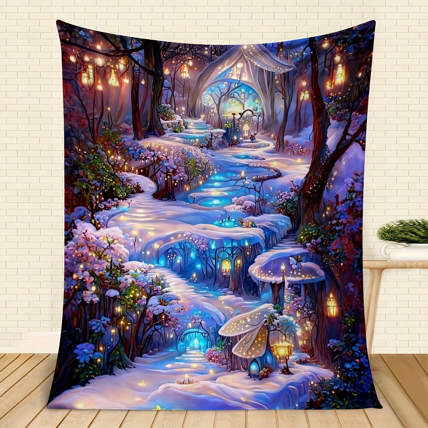 Enchanted Forest Snow Scene Printed Flannel Throw Blanket - Soft Cozy Warm Multipurpose Office, Outdoor Camping Travel Quilt - All-Season Lodge Style Tear & Stain Resistant Polyester Bedding with Quilting Craftsmanship - 1 Piece