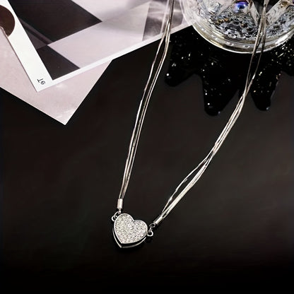 Romantic Heart-Zircon Multilayer Necklace - Chic Japanese & Korean Style - Dazzling Luxury Design with Easy-Magnet Closure