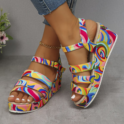 Chic Womens Colorful Wedge Sandals - Comfy Ankle Strap, Casual Open-Toe Design for Everyday Elegance