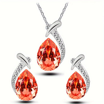 1 Set Glamorous CZ-Studded Mermaid Jewelry Set - Dazzling Pendant Necklace & Chandelier Earrings for Formal Banquets, Weddings & Special Occasions - Unisex Design, Perfect Bridal Gift