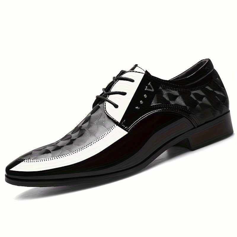 Plus Size Men's Luxurious Faux Patent Leather Upper Plain Toe Derby Shoes - Comfortable Non-Slip Rubber Sole, Durable, Breathable, and Water-Resistant Dress Shoes for Wide Feet - Ideal for Formal Occasions and Business Meetings