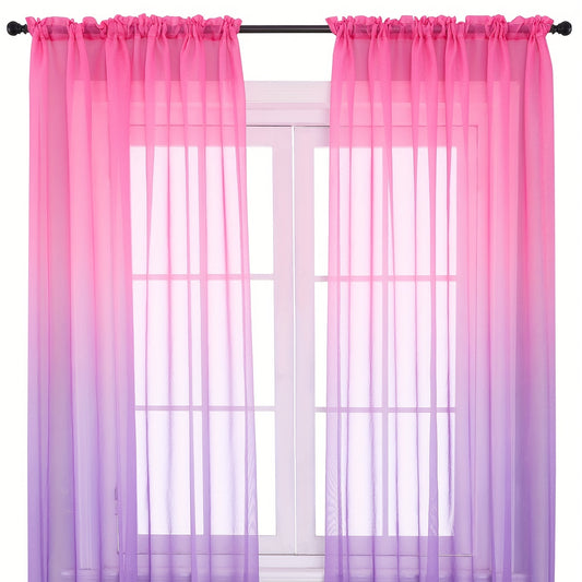 1pc Stunning Pink Purple Gradient Gauze Curtain - Rod Pocket Window Treatment for Bedroom, Office, Kitchen, Living Room, Study - Home Decor, Soft Filtered Light, Easy Installation, Versatile Design