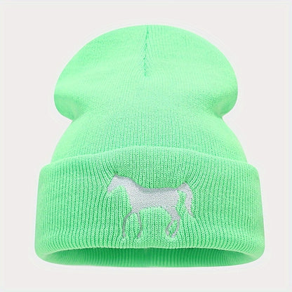 1pc Stylish Horse Embroidery Knitted Beanie Hat - Soft, Warm, and Fashionable for Men and Women Outdoor Activities - Unisex All-Match Design for Casual Wear