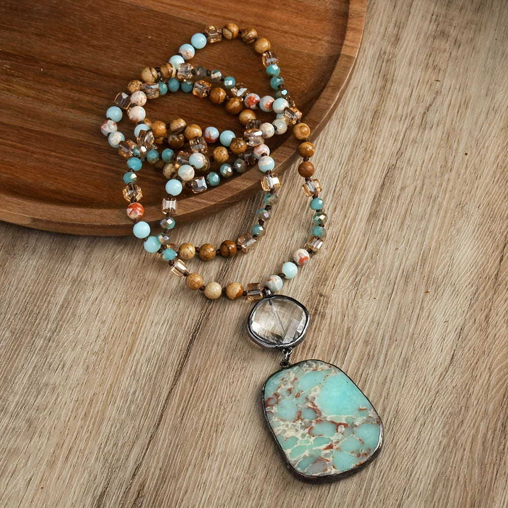 Vintage Boho Chic Natural Stone Necklace - Elegant Spring Pendant, Perfect for Mother’s Day and Daily Wear