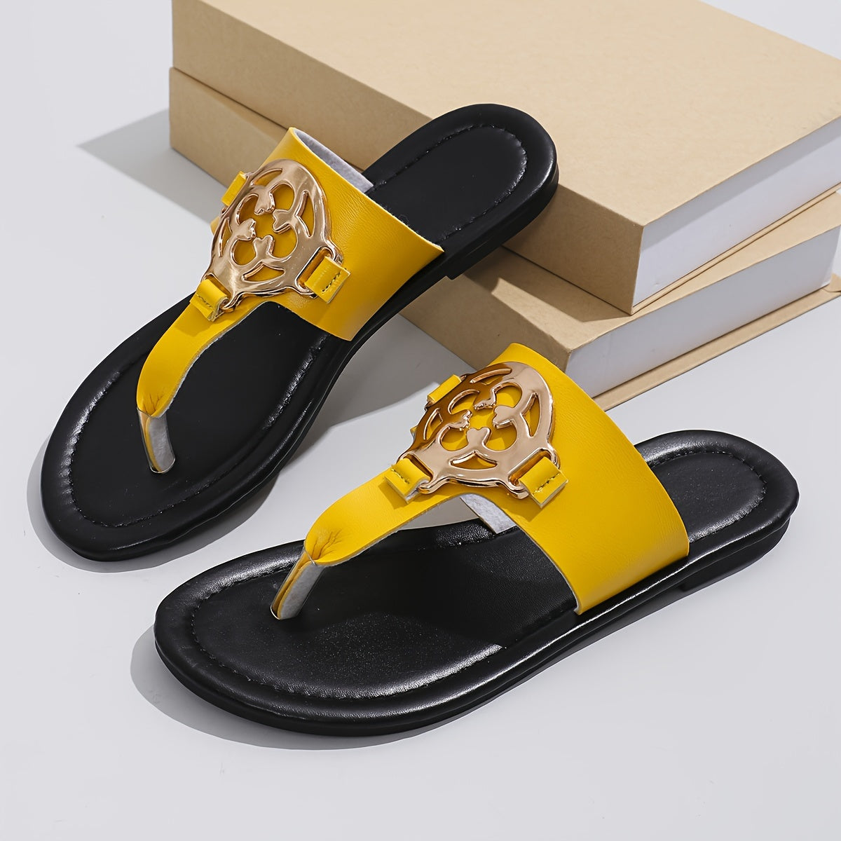 Shimmering Womens Metallic Buckle Flip Flops - Lightweight Slip-On Soft Sole Slides - Perfect for Summer Beach Casual Wear