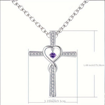 2PCS 925 Sterling Silver Women's Chain Necklace With Cross Pendant, Hypoallergenic Necklace Gift Fashion Cross Religious Belief Inlaid Zircon Pendant