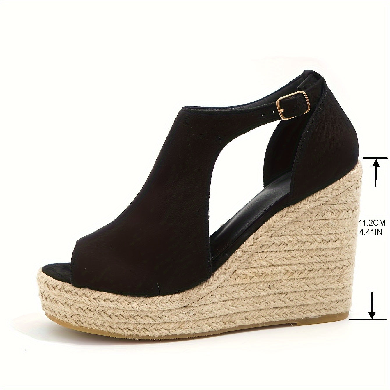 Chic Espadrille Wedge Sandals - Stylish Peep Toe with Cut-out Detail, Adjustable Buckle Strap, Stiletto Heels, and Comfortable Platform - Perfect Trendy Footwear for Your Summer Holiday