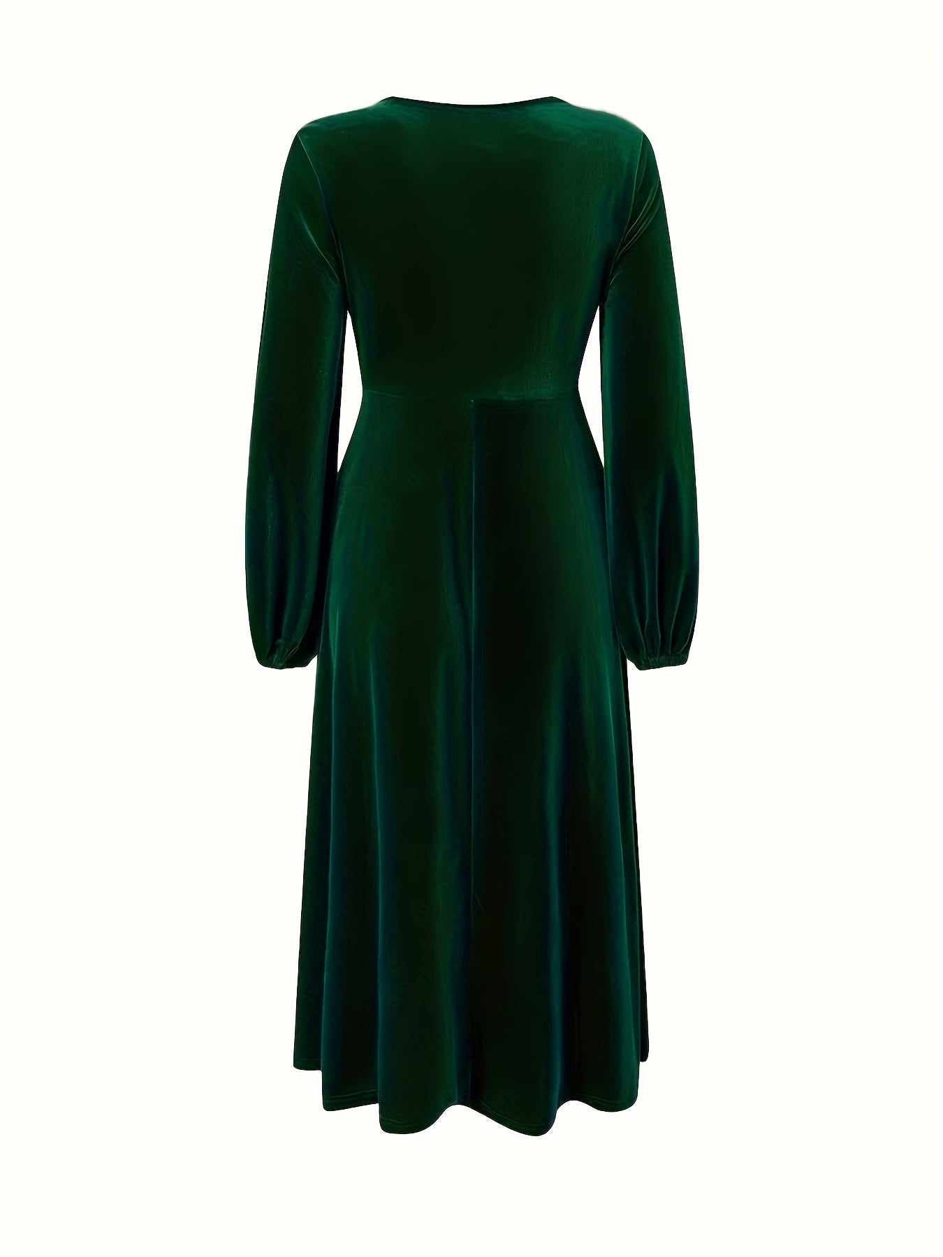 Chic Plus Size Velvet Tunic Dress - Elegant Lantern Sleeves, Crew Neck for Casual Fall/Winter Style