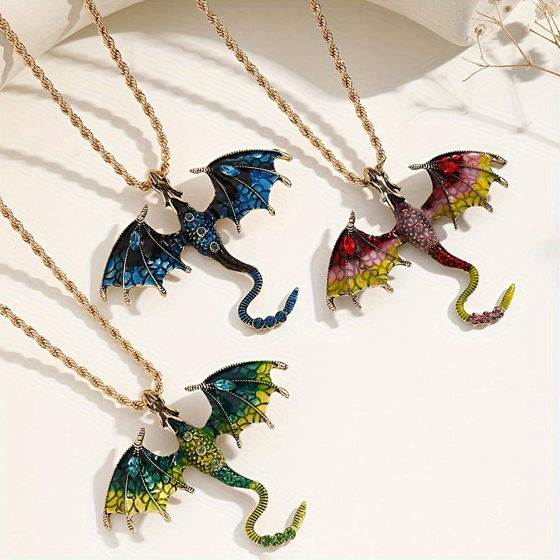 Mystical Flying Dragon Pendant - 1pc Rhinestone-Inlaid with Gradient Enamel - Perfect Accessory for Parties and Cosplay