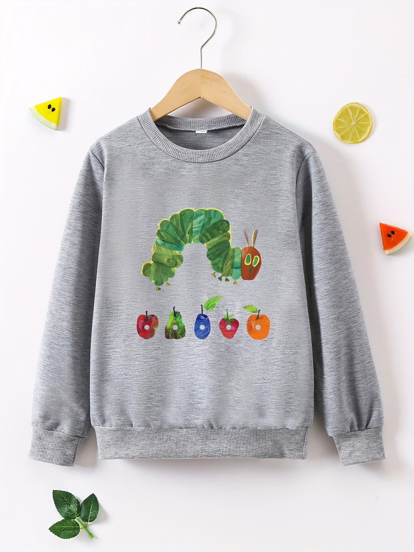 Cute Cartoon Caterpillar Kid's Round Neck Sweatshirt - Fashionable Cozy Long Sleeve Top for Boys - Soft, Comfortable, Trendy, and Warm for Spring, Fall, and Winter Seasons