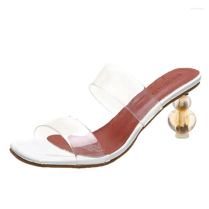 Slippers See-through Sandals Woman  Summer Version Of The Korean Fairy Wind Heel High-heeled Shoes With A Word Sa