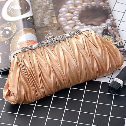 Elegant Pleated Evening Bag, Formal Dinner Clutch Purse, Classic Banquet Handbag For Wedding Party Prom