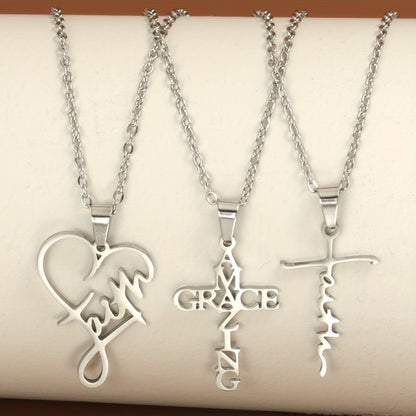 3pcs Stainless Steel Christian Faith Words Pendant Necklace, Unisex Couple Jewelry Gift