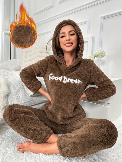 Cozy Pajama Set - Soft and Snug Long Sleeve Hooded Top with Adjustable Drawstring, Comfortable Elastic Waistband Pants, Designed for Women, Perfect for Sleep, Relaxation, and Leisure Activities, Ideal Loungewear for Home, Travel, or Outdoor Activities