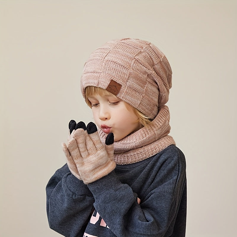 Boy's Winter Hat, Scarf, and Gloves Set: Warm and Festive for Christmas, Suitable for Ages 3-14