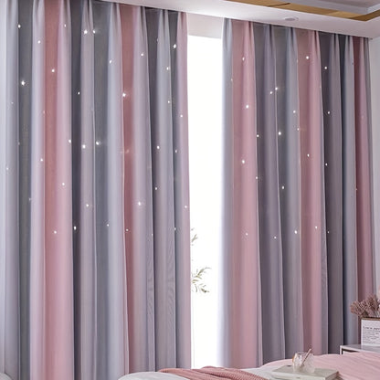 1pc Star-Patterned Gradient Sheer Double-Layered Curtain - Elegant Privacy & Light Filtering for Bedroom and Living Area