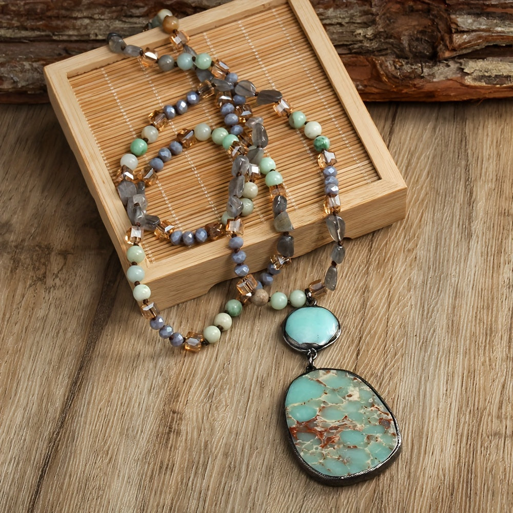 Vintage Boho Chic Natural Stone Necklace - Elegant Spring Pendant, Perfect for Mother’s Day and Daily Wear