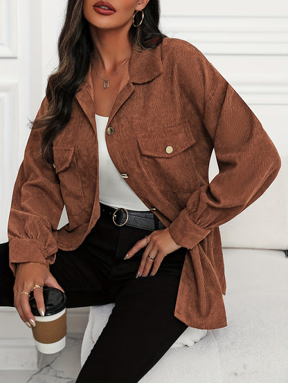 Womens Chic Solid Button Front Jacket - Casual Long Sleeve Layering Essential - Versatile, Comfortable & Stylish Outerwear for All Seasons - Available in Multiple Colors