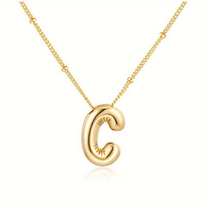 Chic Bubble Letter Necklace - Customizable Initial Pendant with 18K Gold Plated Glam - Delicate & Puffy Alphabet Jewelry for Women & Girls - Perfect Personalized Gift