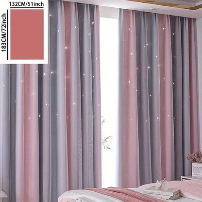 1pc Star-Patterned Gradient Sheer Double-Layered Curtain - Elegant Privacy & Light Filtering for Bedroom and Living Area