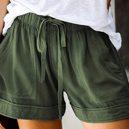 LOVECCR Drawstring Elastic Waist Shorts, Casual Comfortable Shorts With Pockets For Summer, Women's Clothing