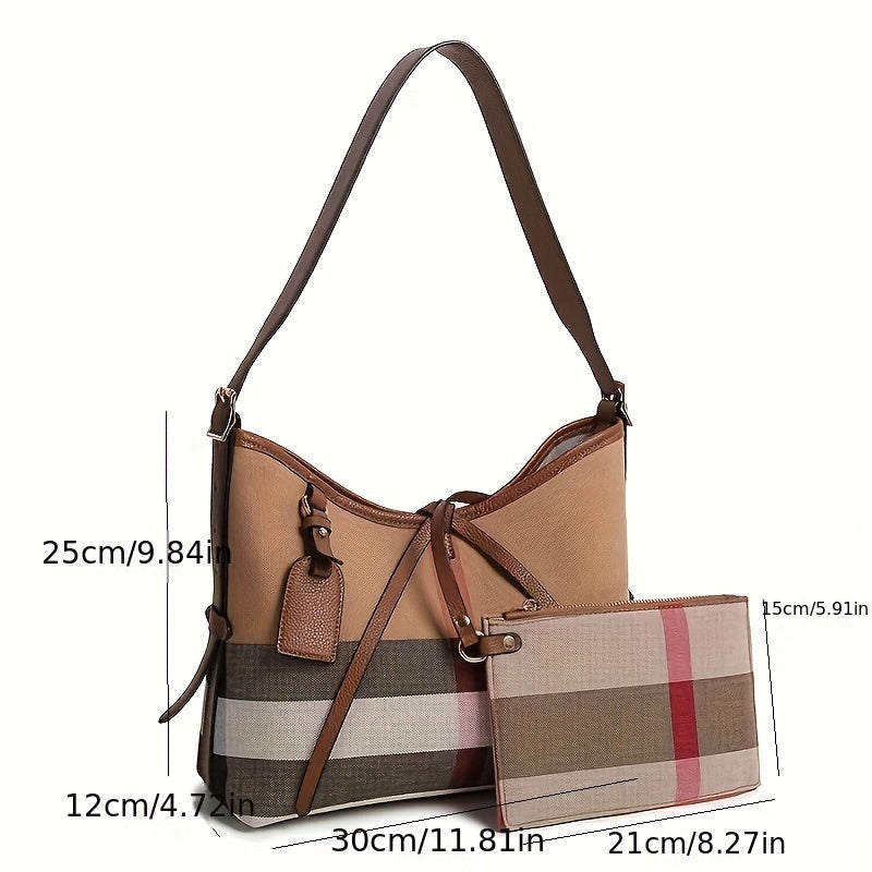 [Fast Arrival] Luxurious Large Capacity Plaid Shoulder Bag, Patchwork Crossbody Tote Purse with Spacious Interior