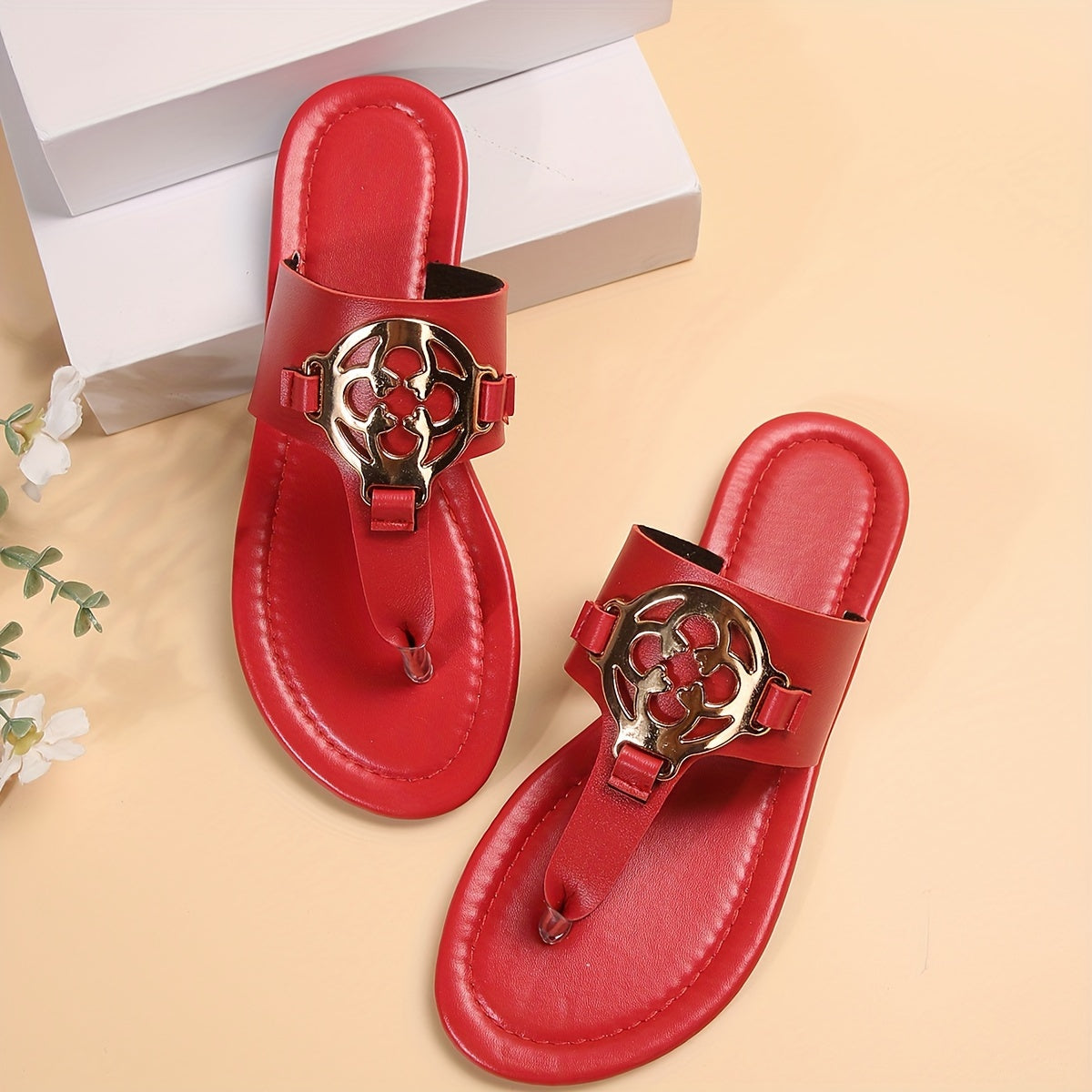 Shimmering Womens Metallic Buckle Flip Flops - Lightweight Slip-On Soft Sole Slides - Perfect for Summer Beach Casual Wear