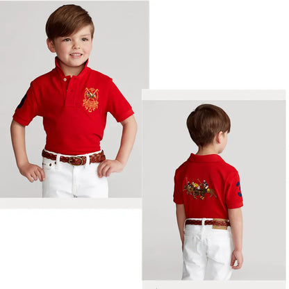 Polos Solid Lapel Polo Top Children's Wear Short Sleeve Big Shirt Cotton Embroidered Homme Kids Casual Clothes 230628