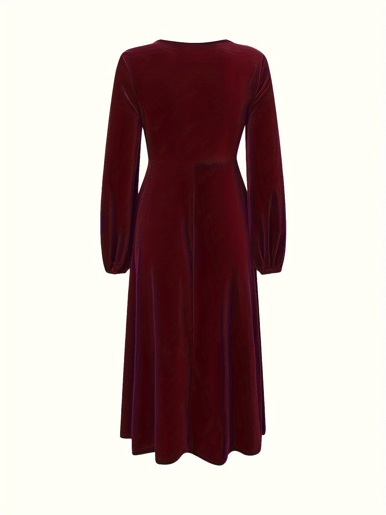 Chic Plus Size Velvet Tunic Dress - Elegant Lantern Sleeves, Crew Neck for Casual Fall/Winter Style