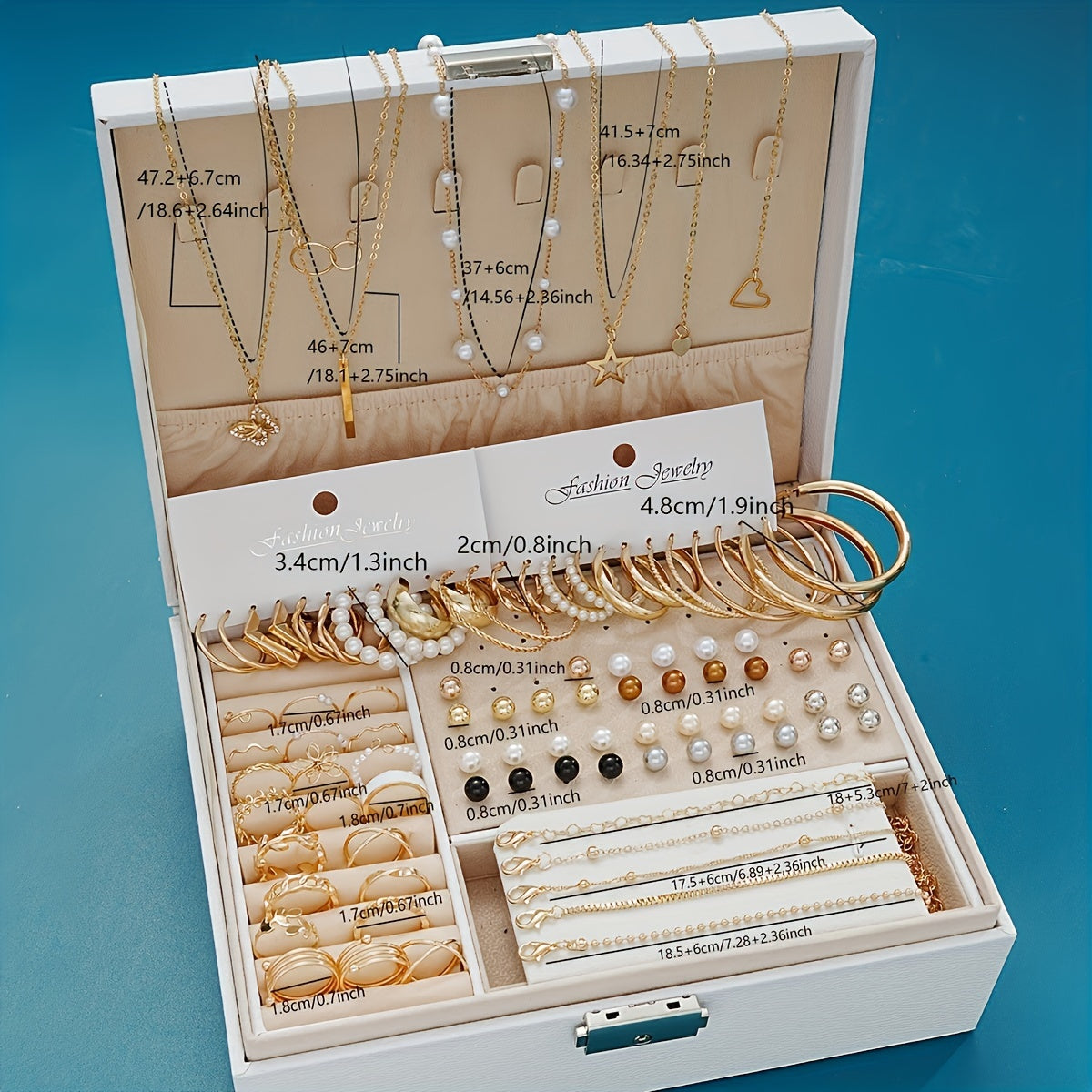 56-Piece Chic Jewelry Set - Stylish Necklaces, Earrings & Rings for Daily Glam, Parties, and Casual Dates - Versatile Accessories Bundle (Box-Free)