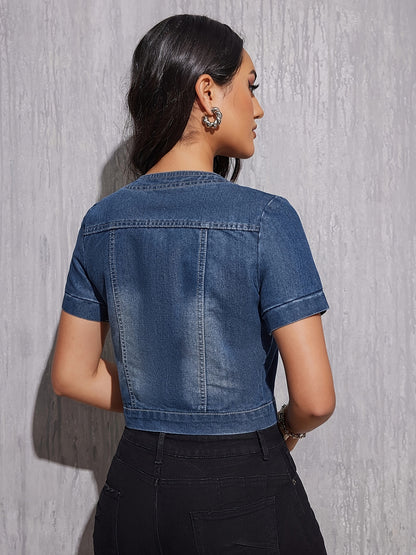 Casual Style Denim Coat, Women's Summer Cropped Short Sleeve Jacket, Versatile Fashion Top