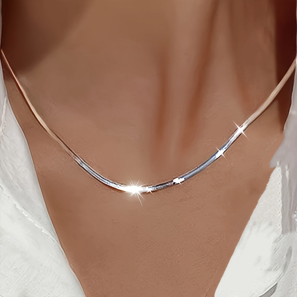 925 Sterling Silver Plated Snake Bone Chain Necklace - Luxurious Fine Flat Chain Jewelry with Elegant Details - European and American Inspired Design in a Gift Box