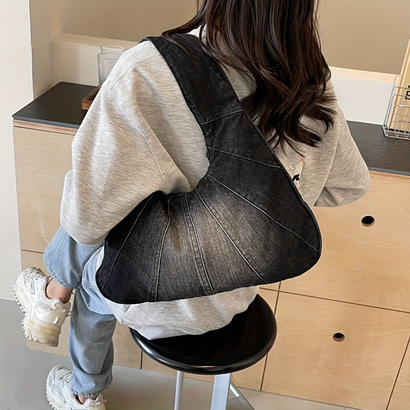 Trendy Denim Shoulder Bag - Stylish, Durable, and Spacious Underarm Bag for Women, Perfect for Daily Use and Shopping, with Timeless Classic Niche Design and Versatile All-Match Style