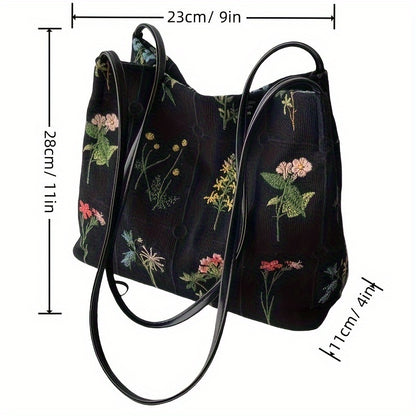 [Fast Arrival] Large Capacity Canvas Embroidered Commuter Tote Bag - Bucket Shoulder Bag for Daily Use