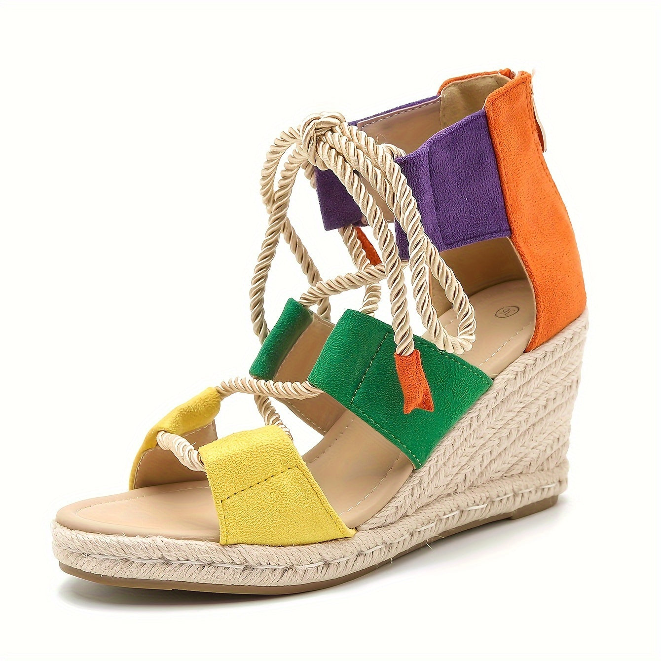 Chic Comfort Wedge Heeled Sandals - Women's Open Toe with Lace-Up Design & Zipper Closure, Casual Espadrille Platform Shoes for Daily Wear