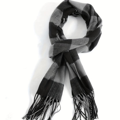 1pc Warm And Cozy Winter Plaid Fringe Edge Soft Thermal Scarf Faux Cashmere Scarf For Men And Women - Soft Thick Winter Shawls, Ideal choice for Gifts