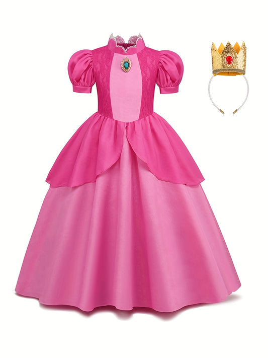 Girls Halloween Costume Princess Dress With Jewel, Puff Sleeves Dress