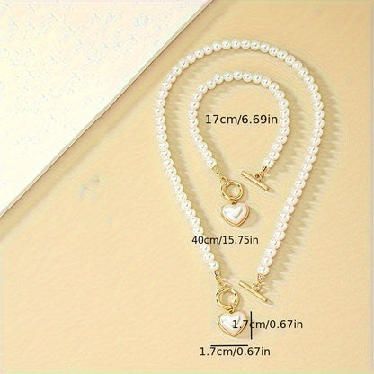 Elegant French-Style Heart Charm Jewelry Set - Chic Necklace & Bracelet, Perfect Gift for Everyday Elegance