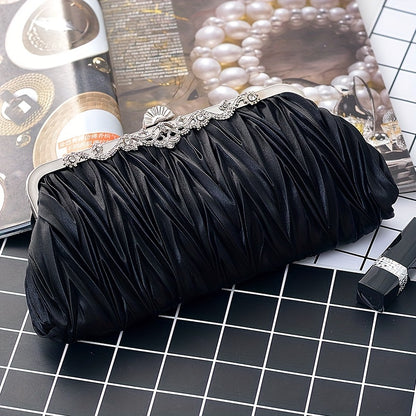 Elegant Pleated Evening Bag, Formal Dinner Clutch Purse, Classic Banquet Handbag For Wedding Party Prom