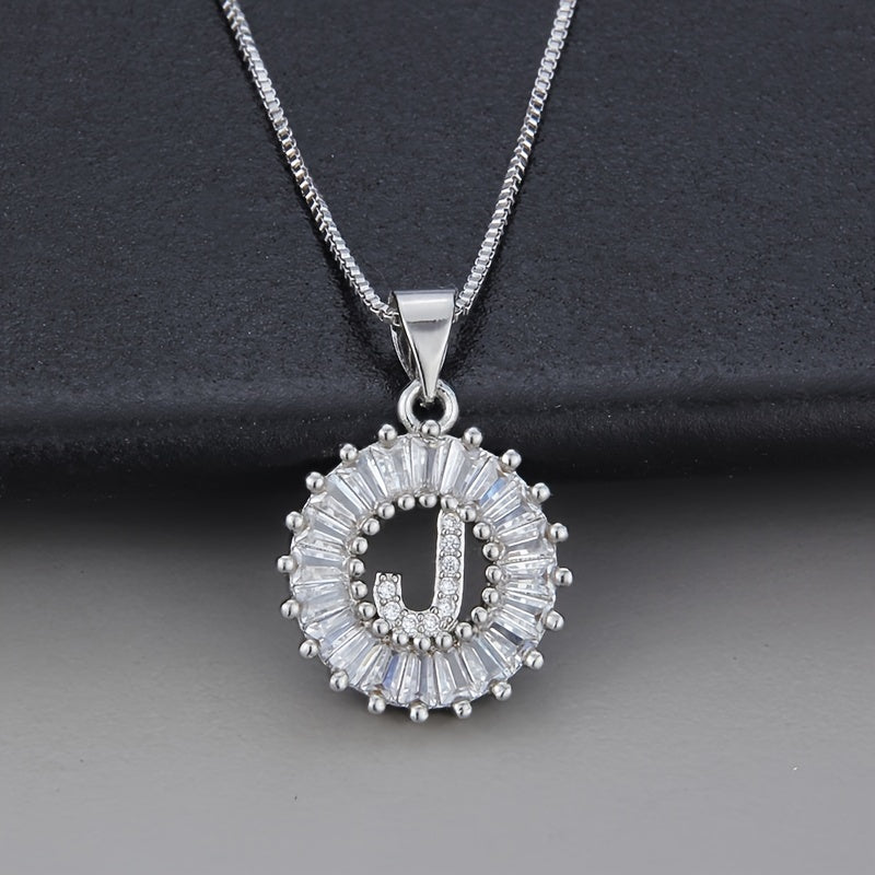 Silver Color Round Small 26 Letters Pendant Necklace Inlaid Zircon Women's Elegant Jewelry Gift