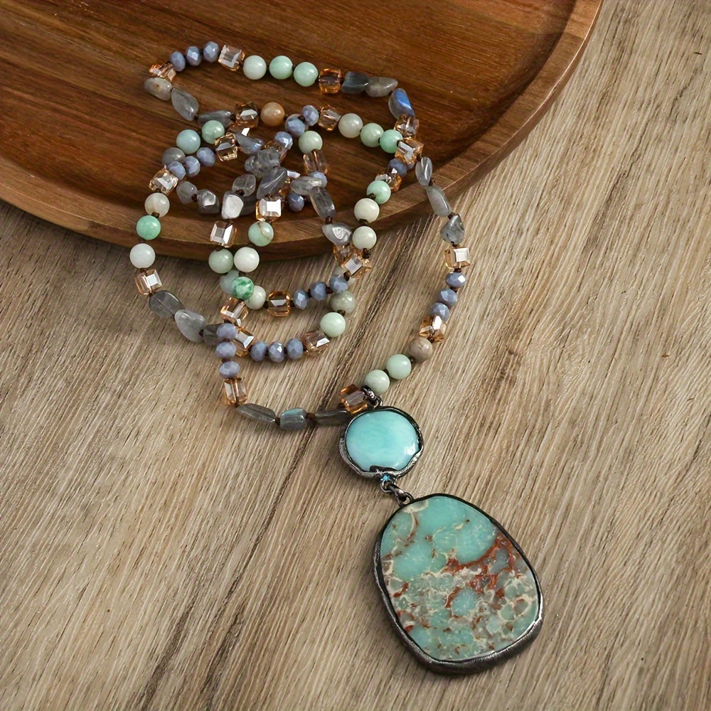 Vintage Boho Chic Natural Stone Necklace - Elegant Spring Pendant, Perfect for Mother’s Day and Daily Wear