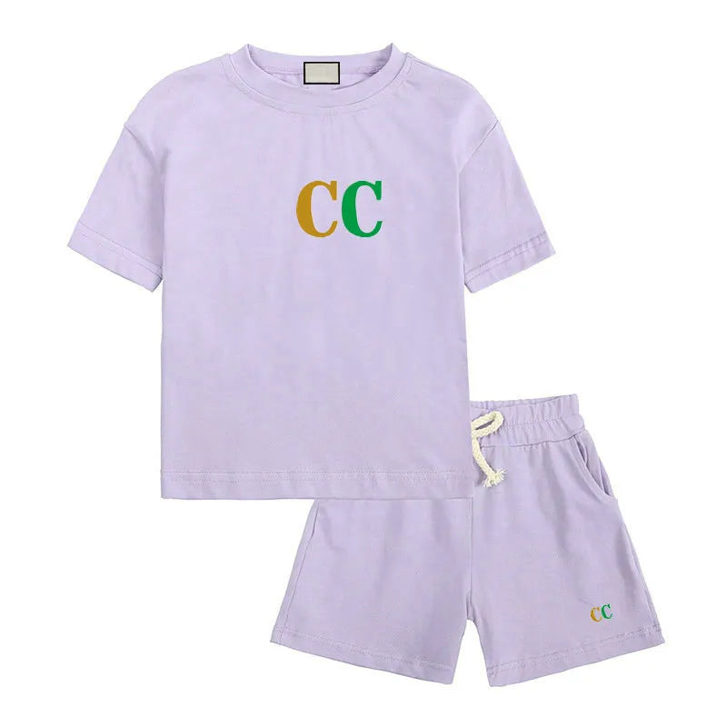 Kids Clothing Sets Boys Girls Tracksuits Suit Letters Print 2pcs Designer T shirt short pants Suits Chidlren Casual Sport Clothes 90-160 2 Styles