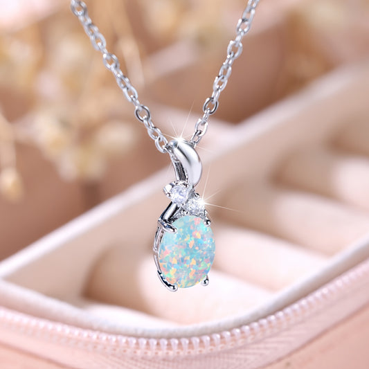 Timeless Water Drop Opal Pendant - Delicate Copper Chain, Chic Everyday Accessory, Ideal for Daily Wear and Special Occasions