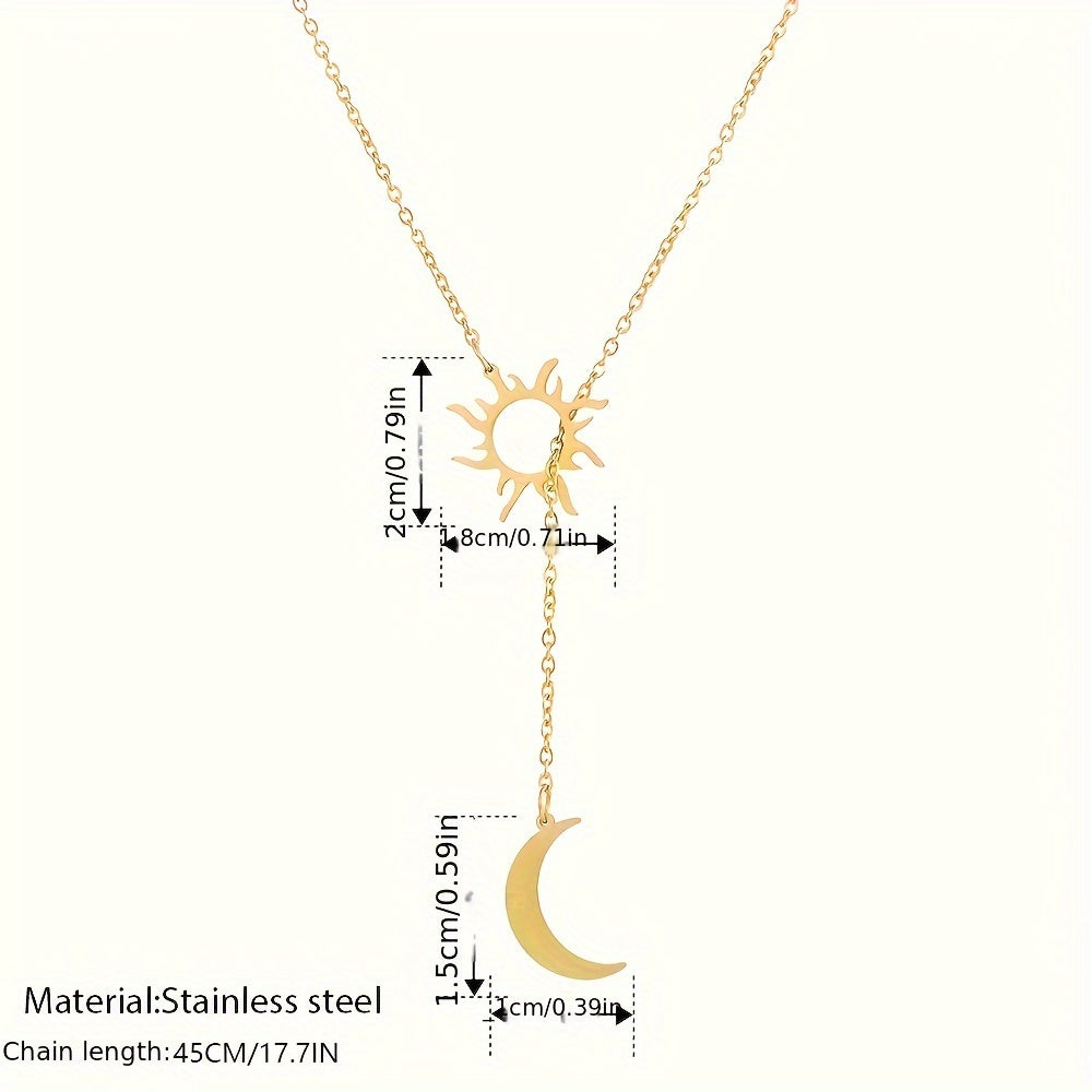 1pc Sun & Moon Necklace - 18K Gold Plated, Boho Chic, Delicate Design for Parties & Gifts, Ramadan Elegance